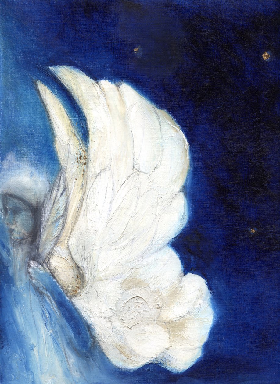 Wings over London, 2013, (olie og bladguld på kort) af Nancy Moniz Charalambous