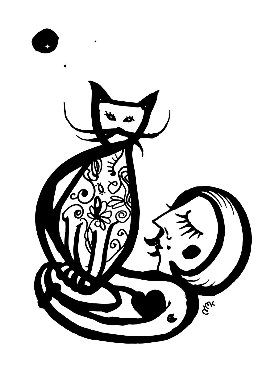 Arty Wednesday Cat, 2021 (blæk på kort) af Nancy Moniz Charalambous
