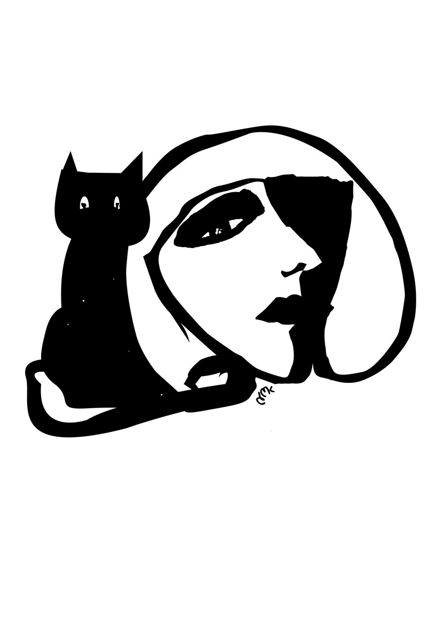 Catty Monday Cat, 2021 (blæk på kort) af Nancy Moniz Charalambous