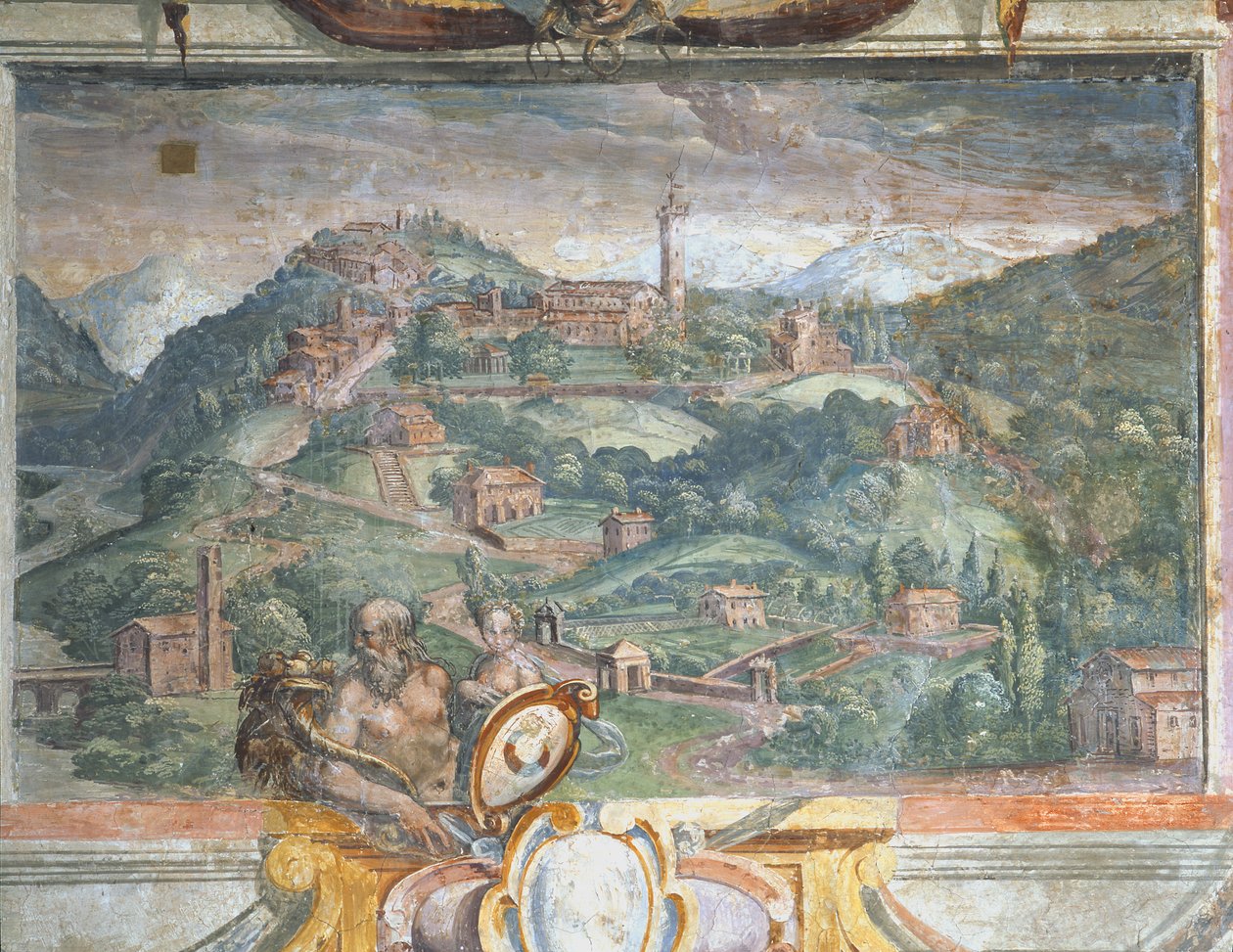 Soveværelse, detalje af frise, der skildrer byer under Medici-styret, Fiesole, 1564-75 af Bartolomeo Ammannati