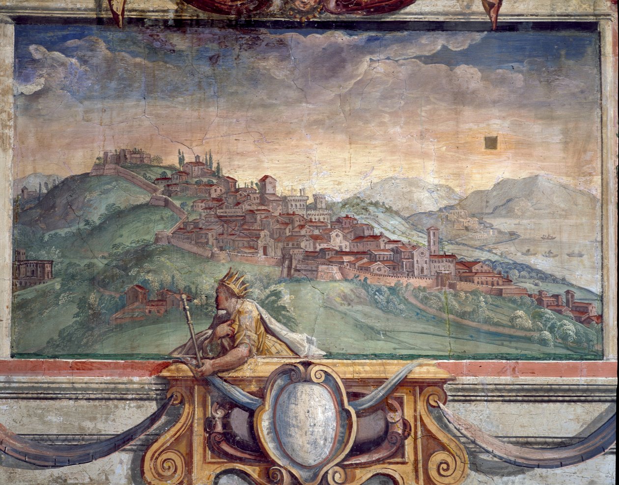 Soveværelse, detalje af frise, der skildrer byer under Medici-styret, muligvis Cortona, 1564-75 fresco af Bartolomeo Ammannati