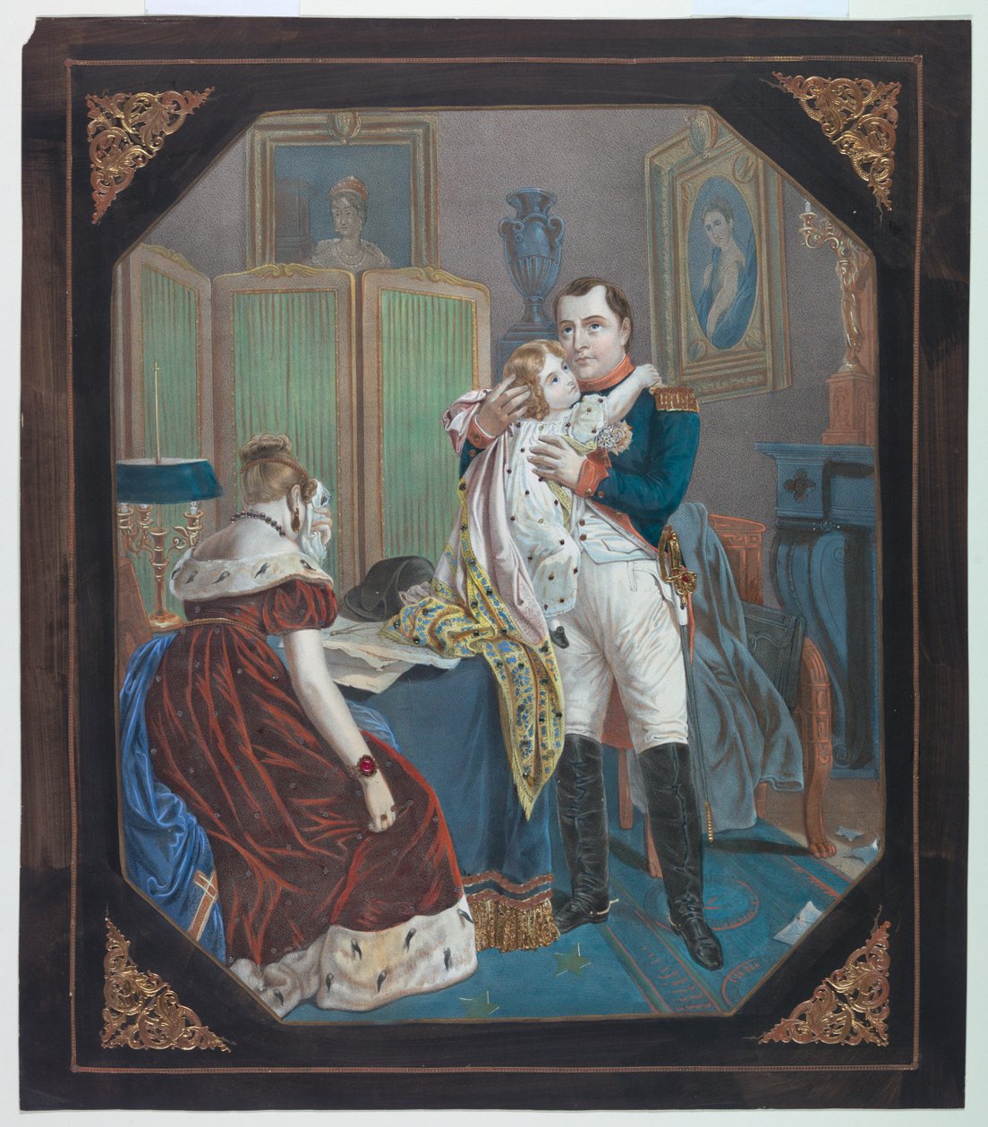 "Tinsel Picture": Napoleon og kejserinde Marie-Louise med kongen af Rom af Napoleon Bonaparte