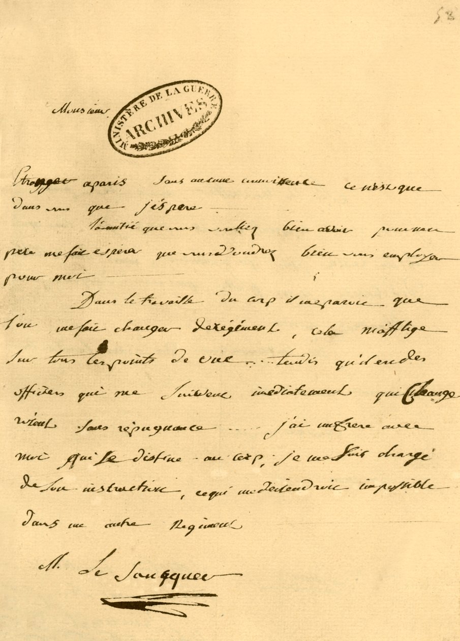 Brev fra Napoleon til Le Saucquer, krigsskriver, 3. juni 1791, 1921. af Napoleon Bonaparte I