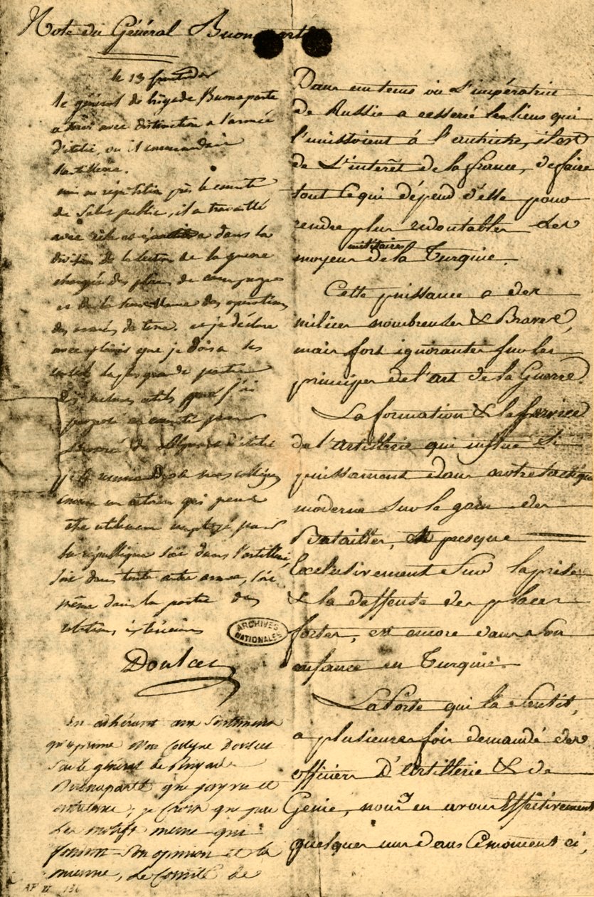 Notat fra General Bonaparte, 13. september 1795, 1921. af Napoleon Bonaparte I