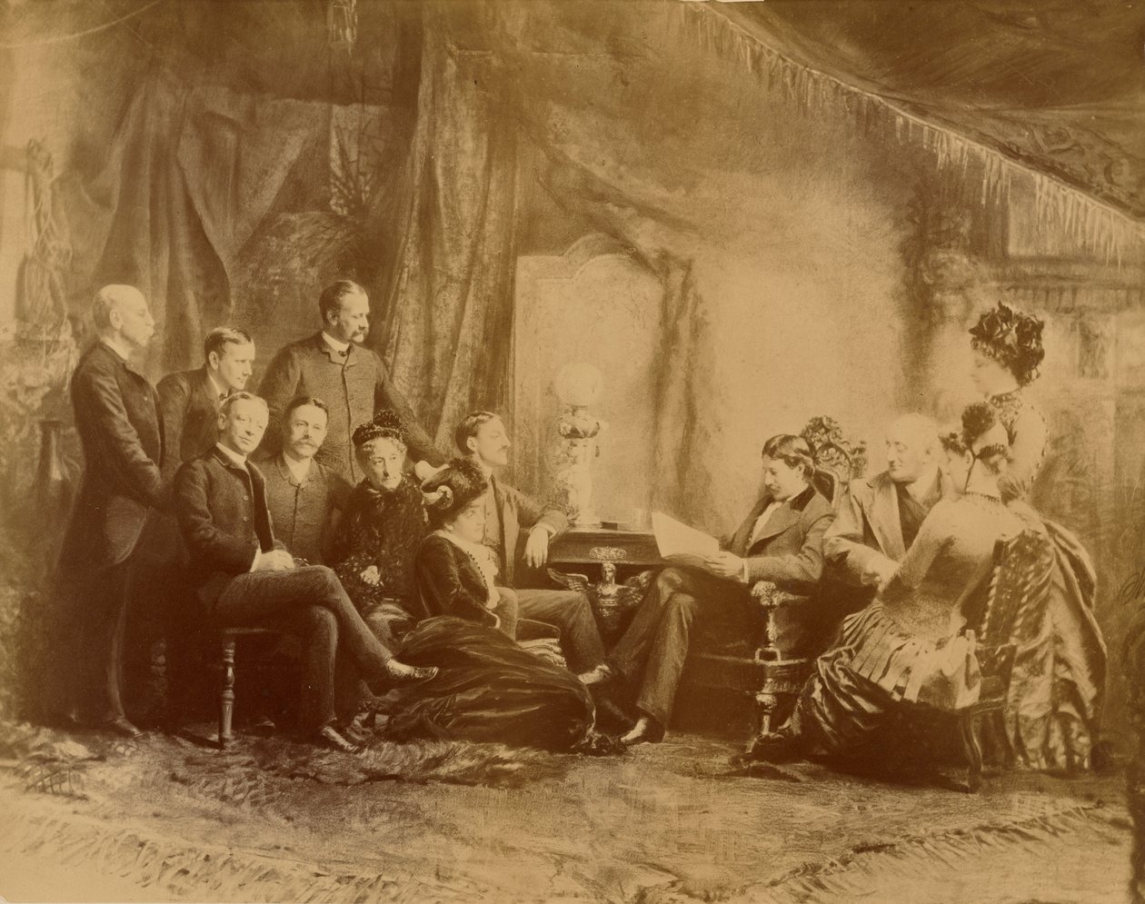 [Oplæsningen af stykket, skuespillerne og skuespillerinderne i Daly Company] af Napoleon Sarony