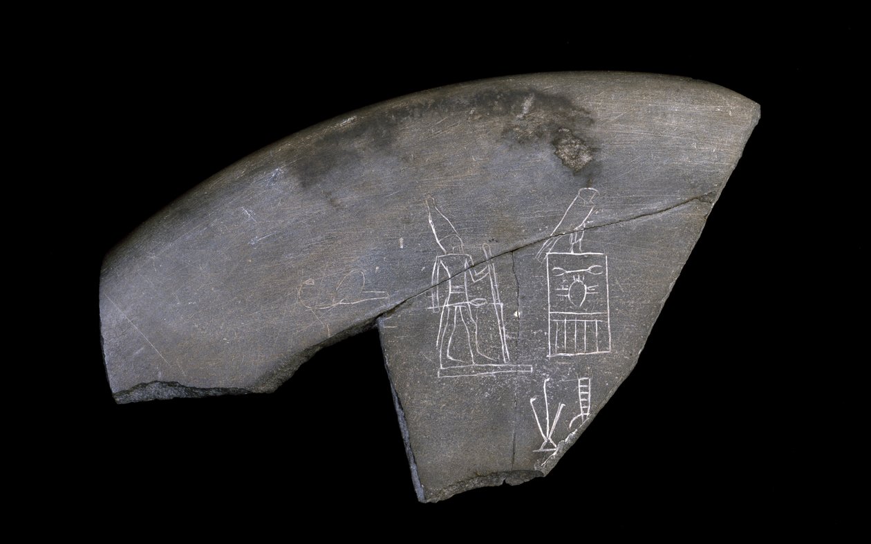 Fragment af indskrevet stenskål, ca. 3285 f.Kr. (udskåret siltsten) af Naqada I Period Egyptian