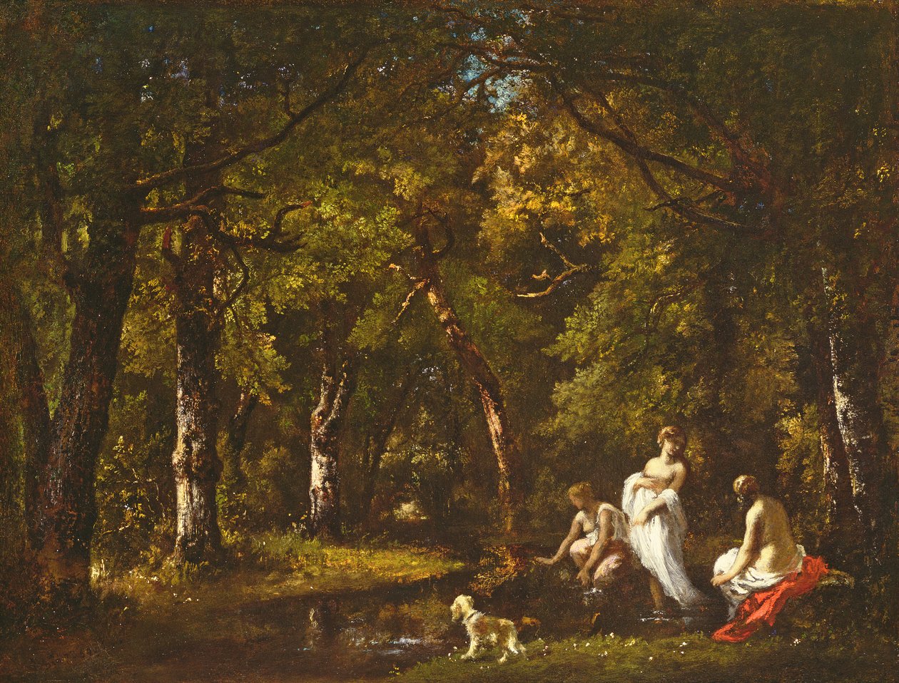 Badende ved en skovstrøm, 1859 (olie på limbeklædt lærred) af Narcisse Virgile Diaz de la Peña