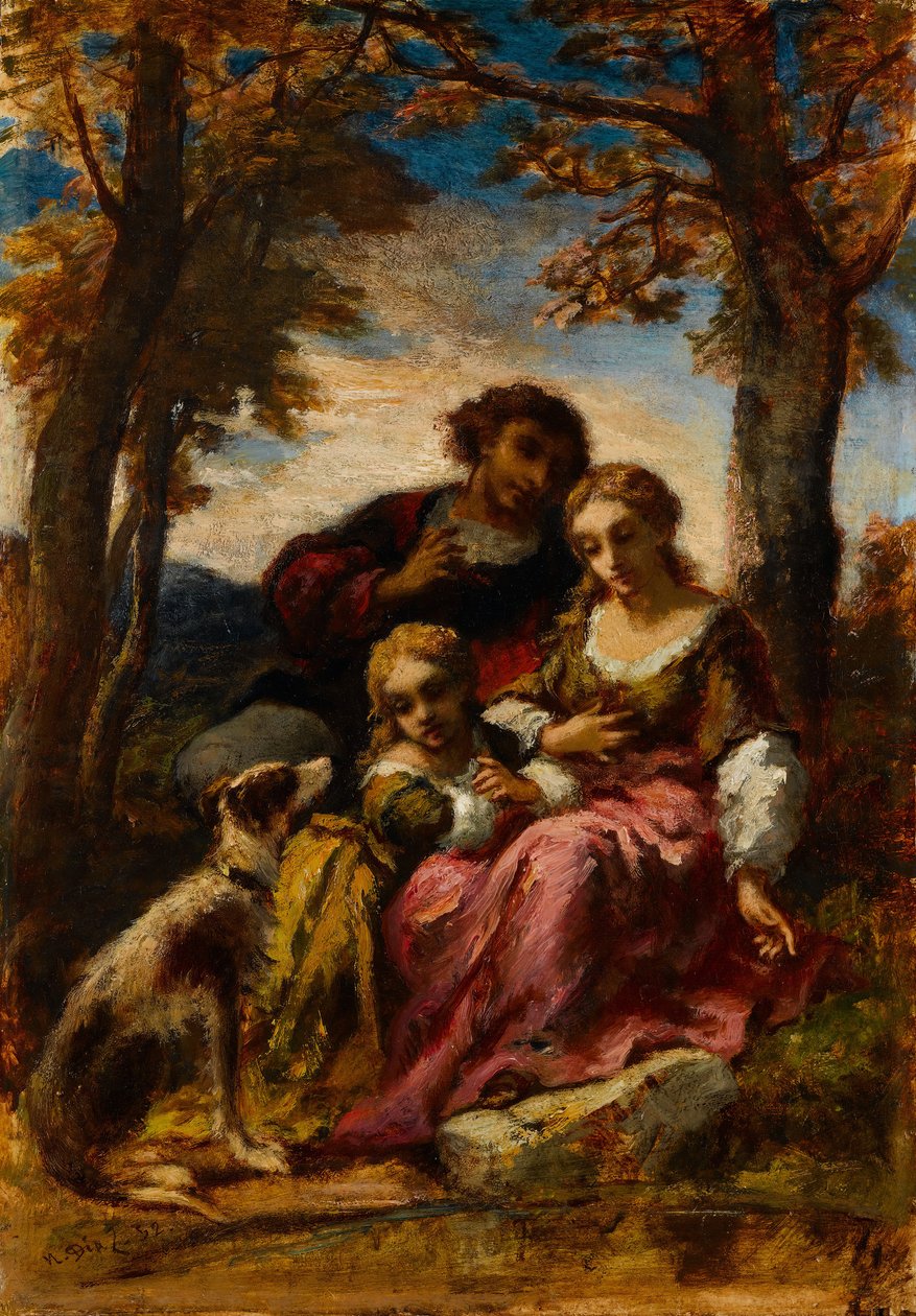 Figurer og en hund i et landskab, 1852. af Narcisse Virgile Diaz de la Peña