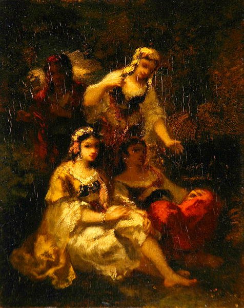 Fire spanske jomfruer, ca. 1844-60 (olie på panel) af Narcisse Virgile Diaz de la Peña