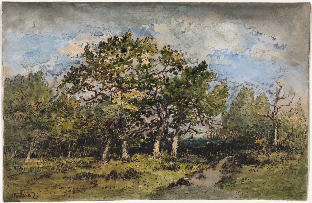 Landskab, ca. 1860 (akvarel og gouache med pen og brunt blæk og grafit) af Narcisse Virgile Diaz de la Peña