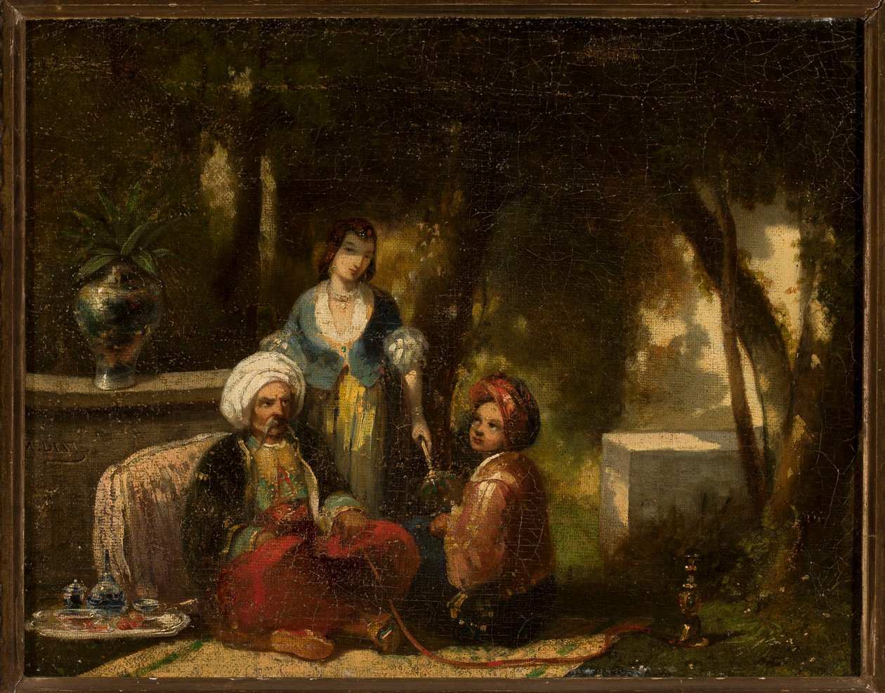 Mand med en vandpibe foran et skovlandskab af Narcisse Virgile Diaz de la Peña