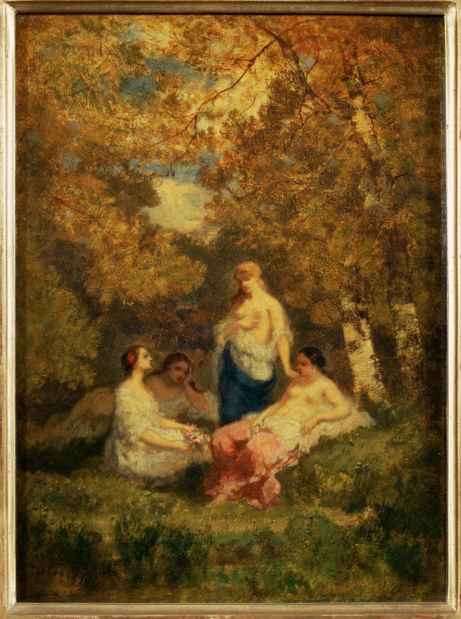 Quatre filles au repos dans la foret - Fire piger, der hviler sig i en ... af Narcisse Virgile Diaz de la Peña