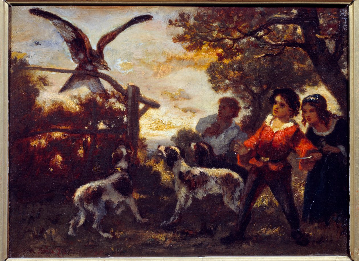 Falkeungerne. Maleri af Diaz De La Pena (1807-1876) af Narcisse Virgile Diaz de la Peña