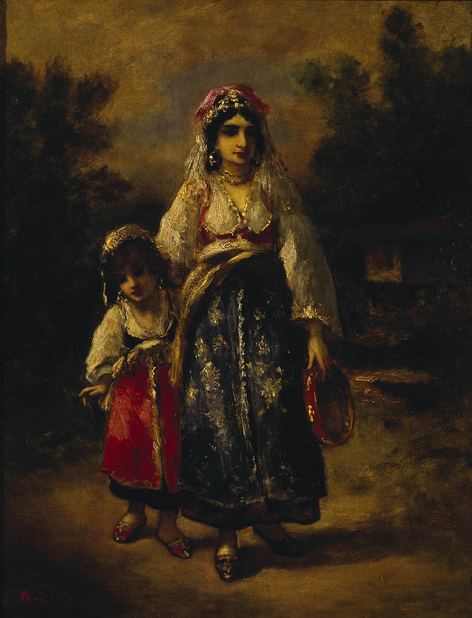 Kvinde og pige af Narcisse Virgile Diaz de la Peña