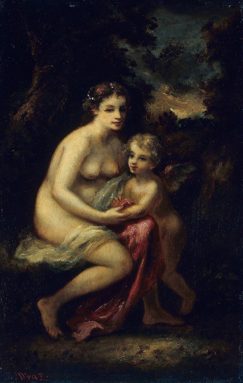 Amors uddannelse, ca. 1859 (olie på panel) af Narcisse Virgilio Diaz de la Peña