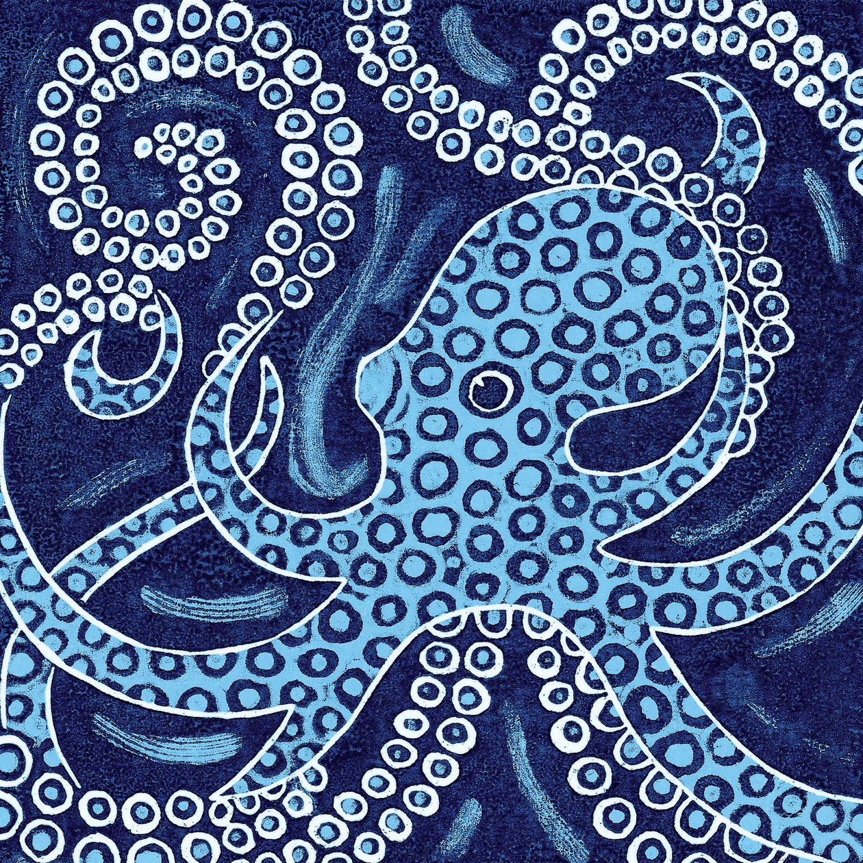 Blue Ringed Octopus, 2010 (farvetræsnit) af Nat Morley