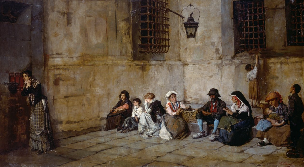 Ventetiden, fangernes pårørende, af Natale Attanasio (1846-1923) af Natale Attanasio