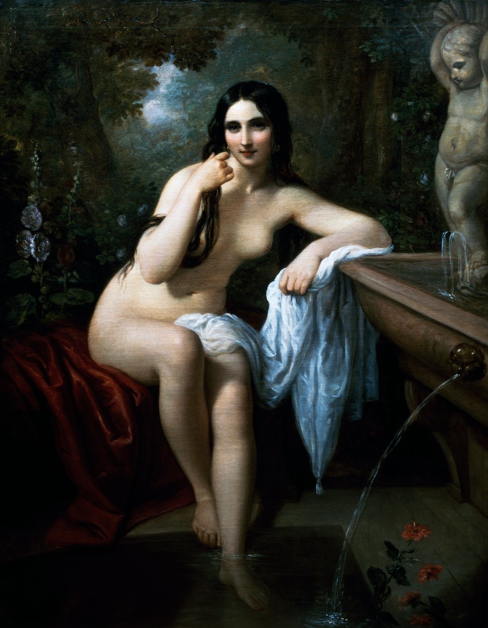 Nymfe ved badet, maleri af Natale Schiavoni (1777-1858), olie på lærred, cm 153,5x120, Italien af Natale Schiavoni