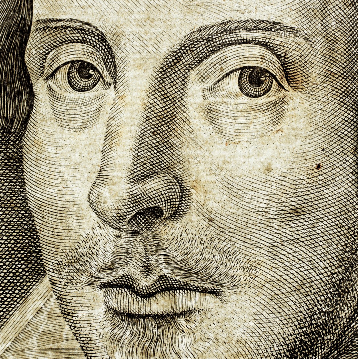 Detalje af portræt af William Shakespeare på frontispice af Comedies, histories,  t... af Nathan Benn