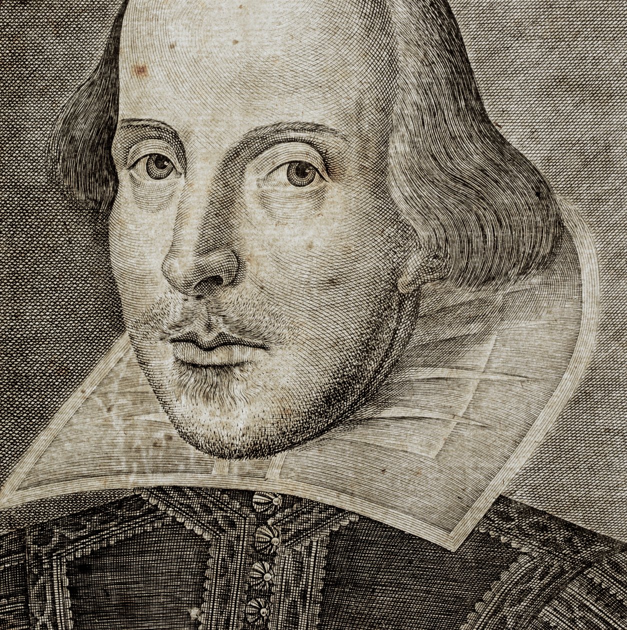 Detalje af portræt af William Shakespeare på frontispice af Comedies, histories,  t... af Nathan Benn