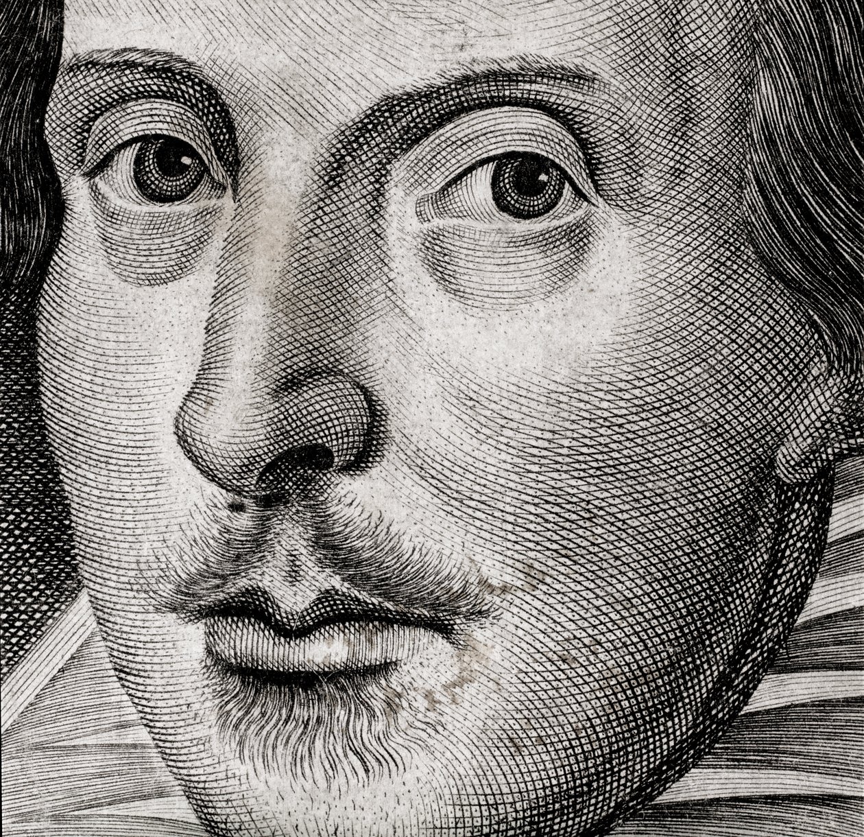 Detalje af portræt af William Shakespeare på frontispice af Comedies, histories,  t... af Nathan Benn