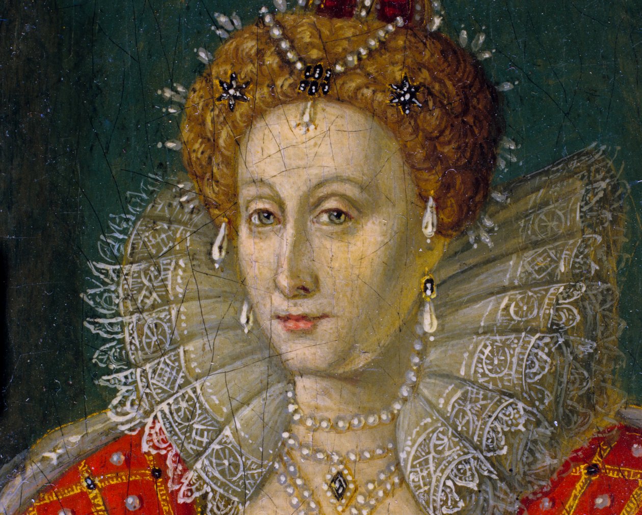 Detalje af miniature oliemaleri portræt af Dronning Elizabeth I af England og Irland af Nathan Benn