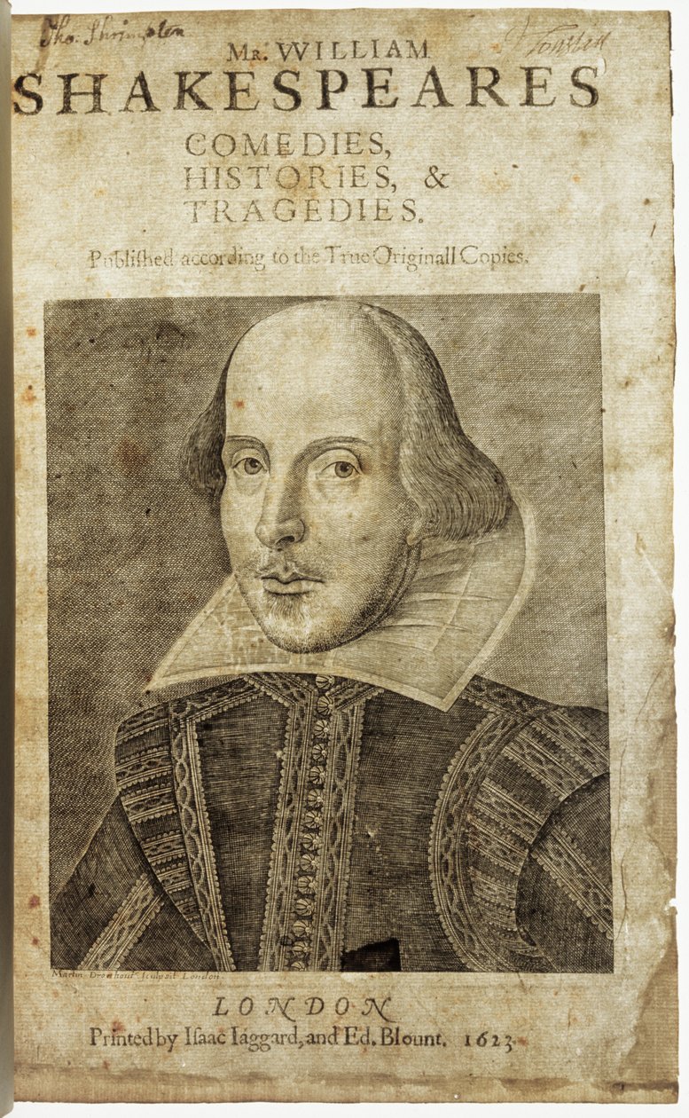 Portræt af William Shakespeare på frontispice af Comedies, histories,  tragedies i... af Nathan Benn