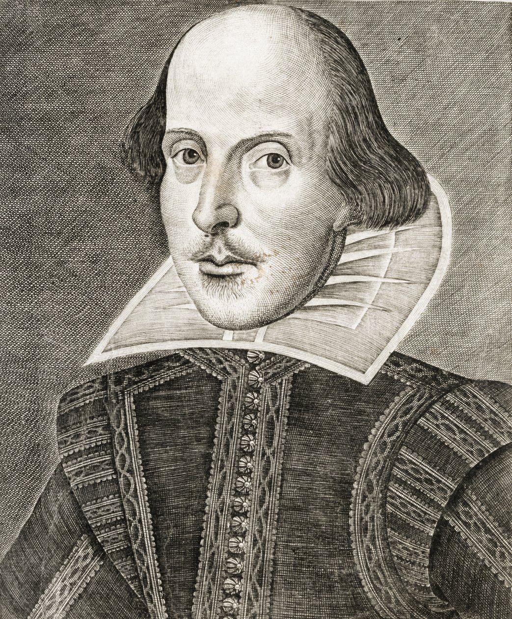 Portræt af William Shakespeare på frontispice af Comedies, histories,  tragedies i... af Nathan Benn