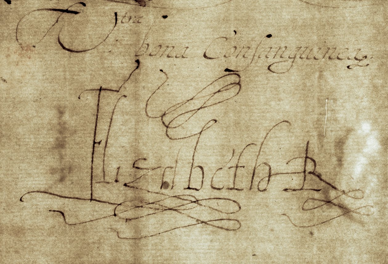 Signatur Elizabeth R for dronning Elizabeth I af Nathan Benn