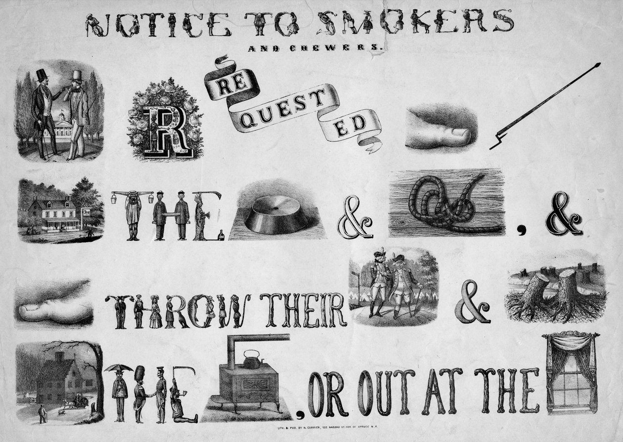 Meddelelse til rygere og tyggere, udgivet af N. Currier, New York, ca. 1840-50 af Nathaniel Currier
