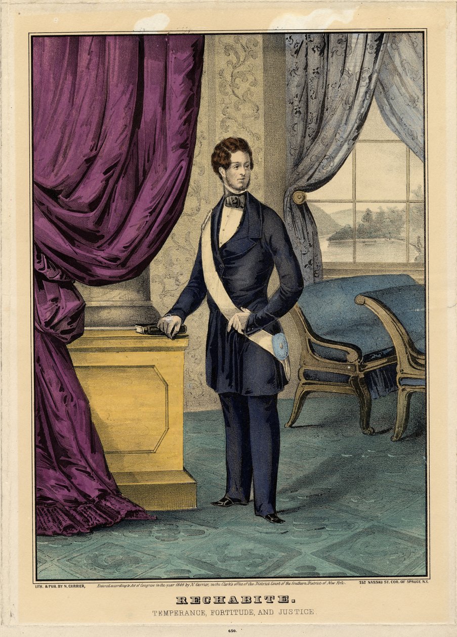 Rechabite: Temperance, Fortitude, and Justice, 1849 af Nathaniel Currier