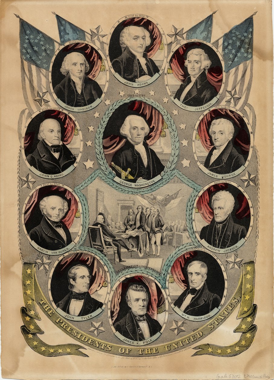 The Presidents of the United States, udgivet af N. Currier, New York, ca. 1844 af Nathaniel Currier