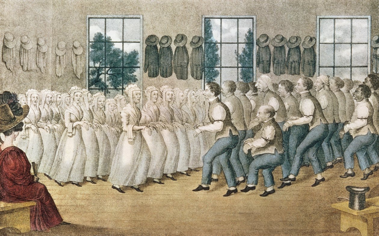 The Shakers nær Libanon, udgivet af Currier und Ives, New York af Nathaniel Currier