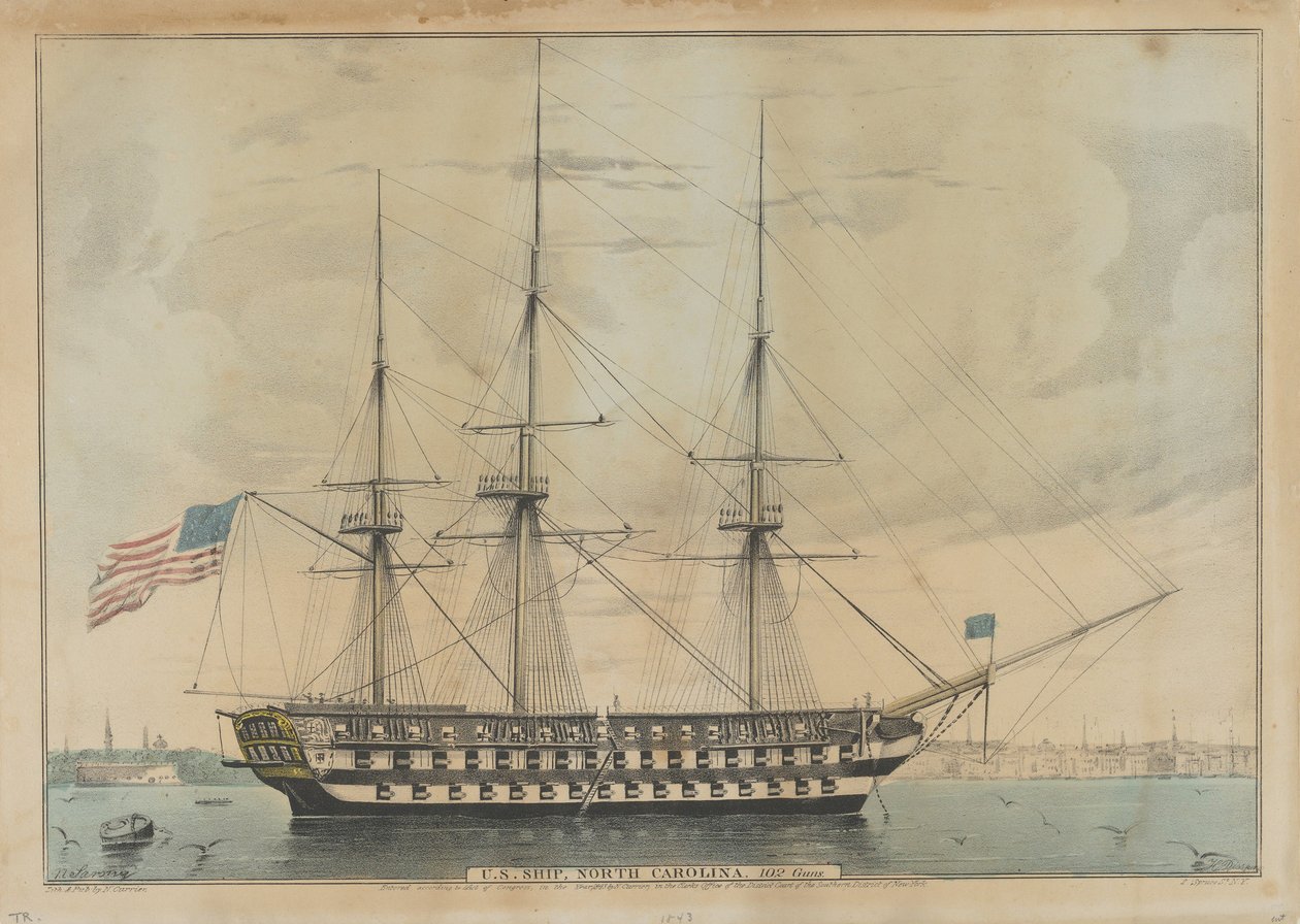 U.S. skib North Carolina, 102 kanoner, 1843 af Nathaniel Currier