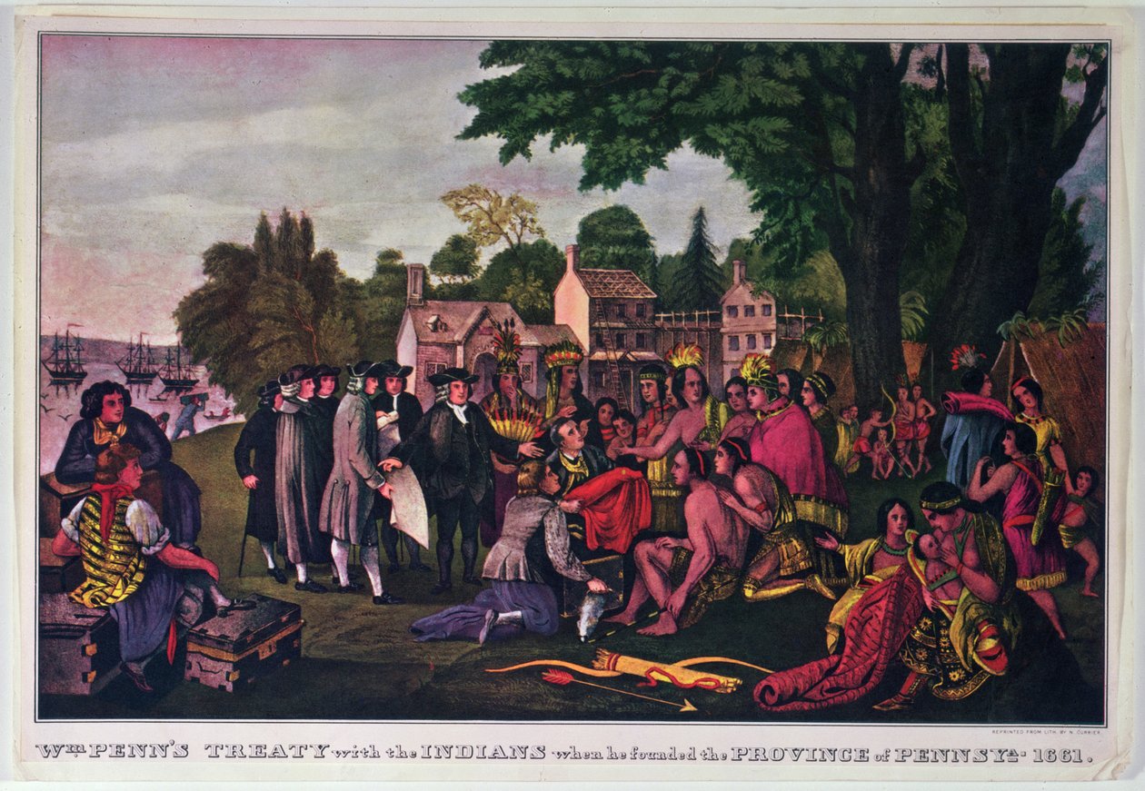 William Penns traktat med indianerne, da han grundlagde provinsen Pennsylvania, 1661 af Nathaniel Currier