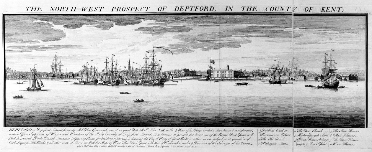 The North-West Prospect of Deptford, i County of Kent, 1739 af Nathaniel and Samuel Buck