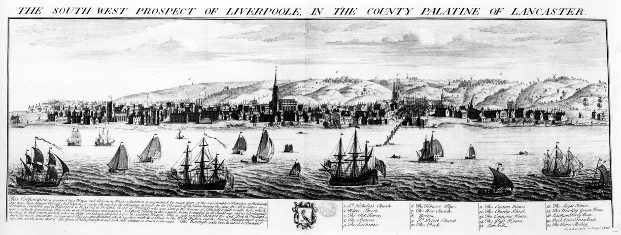 The South West Prospect of Liverpool, i County Palatine of Lancaster, 1728 af Nathaniel and Samuel Buck