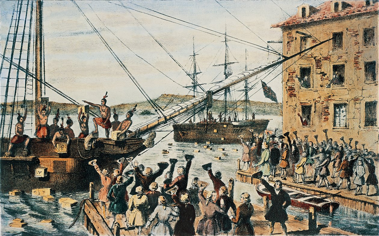 Boston Tea Party, engelske tekister kastet over bord i Boston Harbor af kolonister, 16. december af Nathaniel (after) Currier
