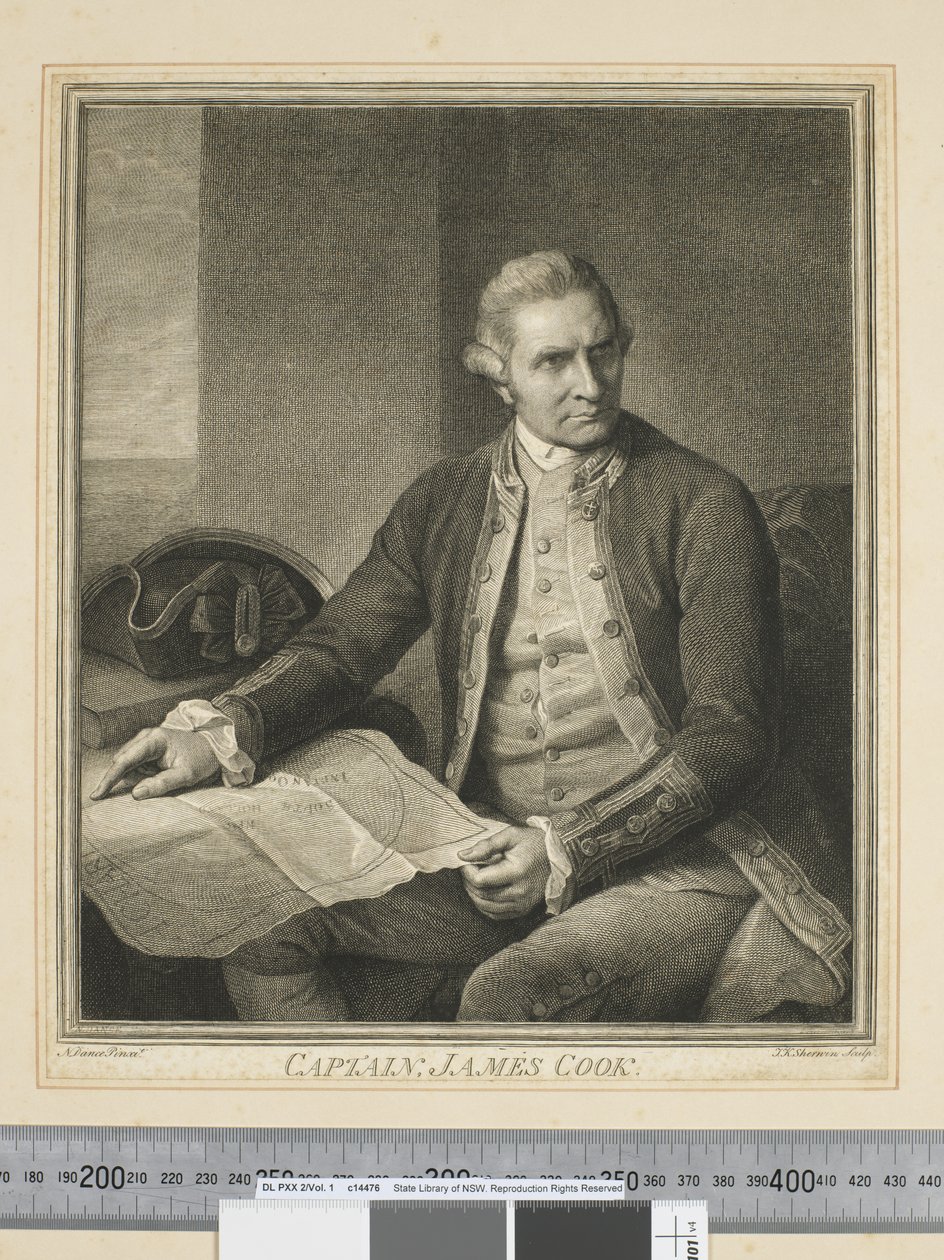 I. Kaptajn James Cook, graveret af J. K. Sherwin (1751-90), ca. 1773-84 (gravering) af Nathaniel (after) Dance Holland