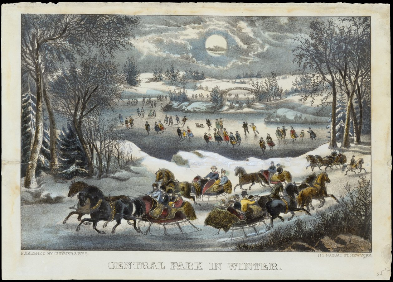 Central Park om vinteren, 1877-94., 1877-94. Skabere: Nathaniel Currier, James Merritt Ives, Currier og Ives. af Currier and Ives