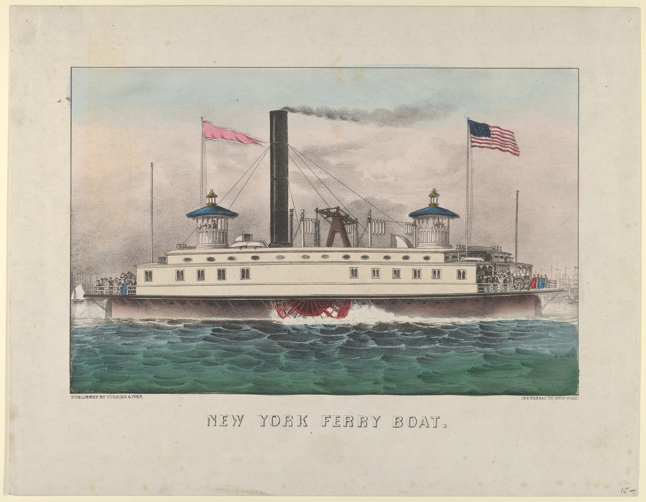 New York færgebåd, ca. 1860-65., ca. 1860-65. Skabere: Nathaniel Currier, James Merritt Ives, Currier og Ives. af Currier and Ives