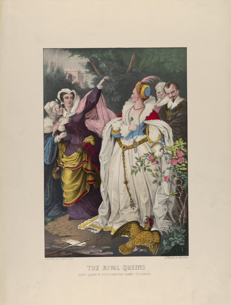 The Rival Queens - Mary Queen of Scots Defying Queen Elizabeth, 1857-72., 1857-72. Skabere: Nathaniel Currier, James Merritt Ives, Currier og Ives. af Currier and Ives