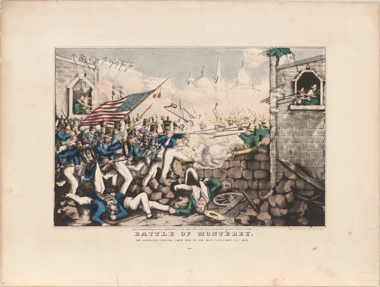 Slaget ved Monterey / Amerikanerne tvinger sig vej til hovedpladsen, 23. september 1846 af Nathaniel Currier