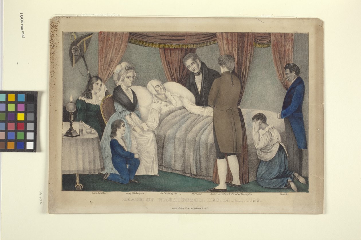 Death Of Washington (håndkoloreret litografi) af Nathaniel Currier