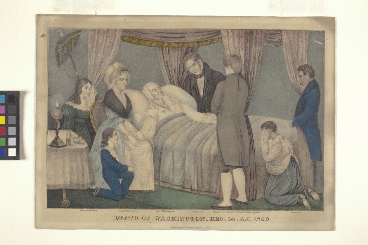Death Of Washington (håndkoloreret litografi) af Nathaniel Currier