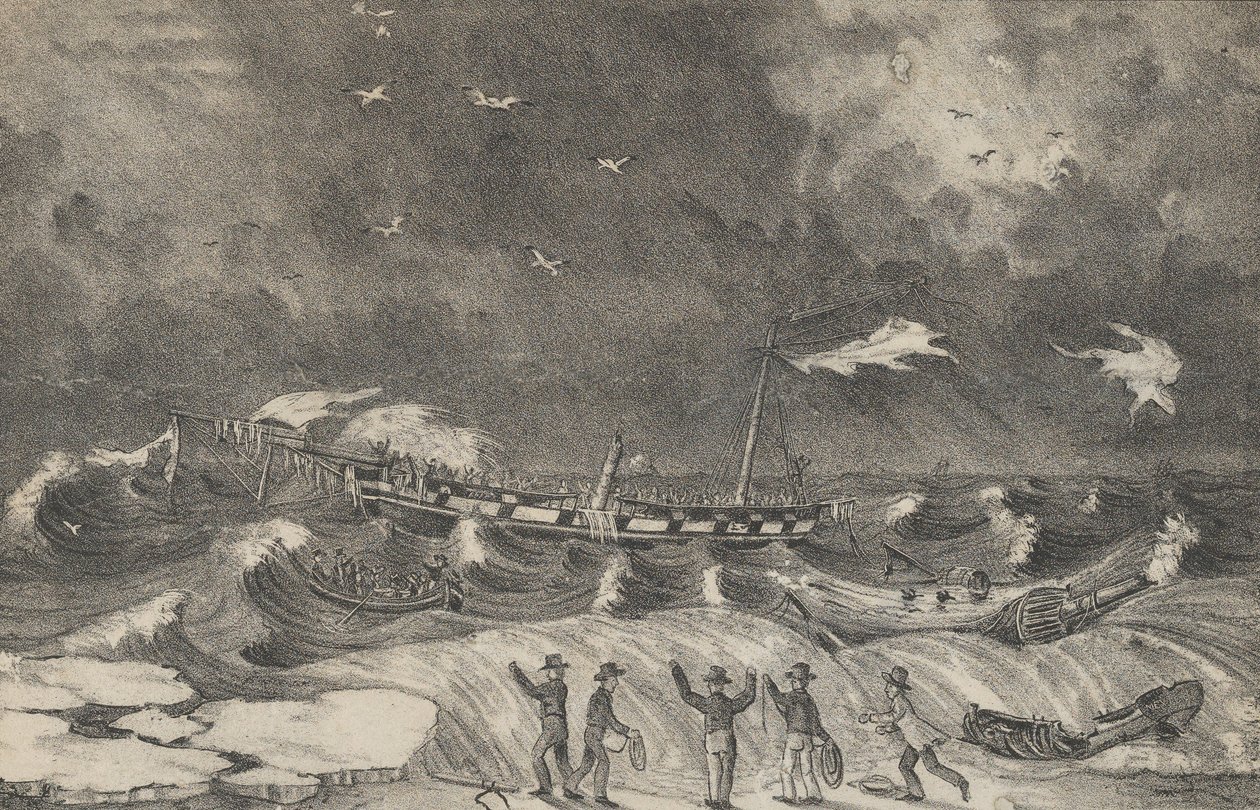 Det frygtelige vrag af Mexico på Hempstead Beach, 2. januar 1837, 1848-56. af Nathaniel Currier