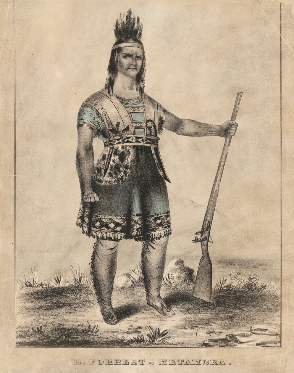 E. Forrest som Metamora af Nathaniel Currier