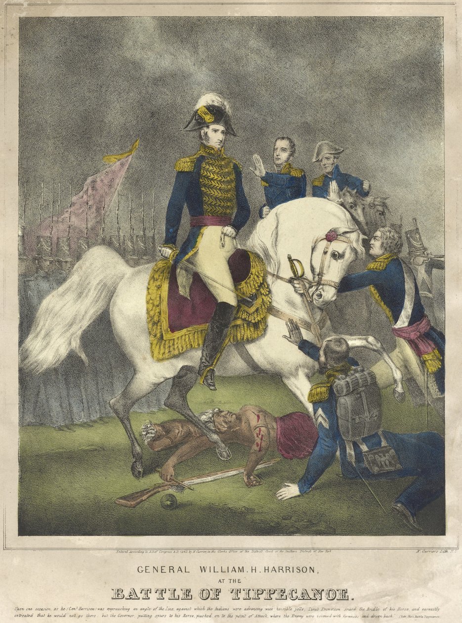 General William H. Harrison i slaget ved Tippecanoe, udg. 1840 af Nathaniel Currier