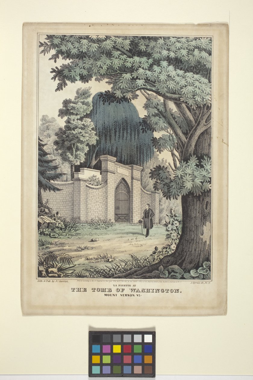 Lafayette At The Tomb Of Washington (håndfarvet litografi) af Nathaniel Currier