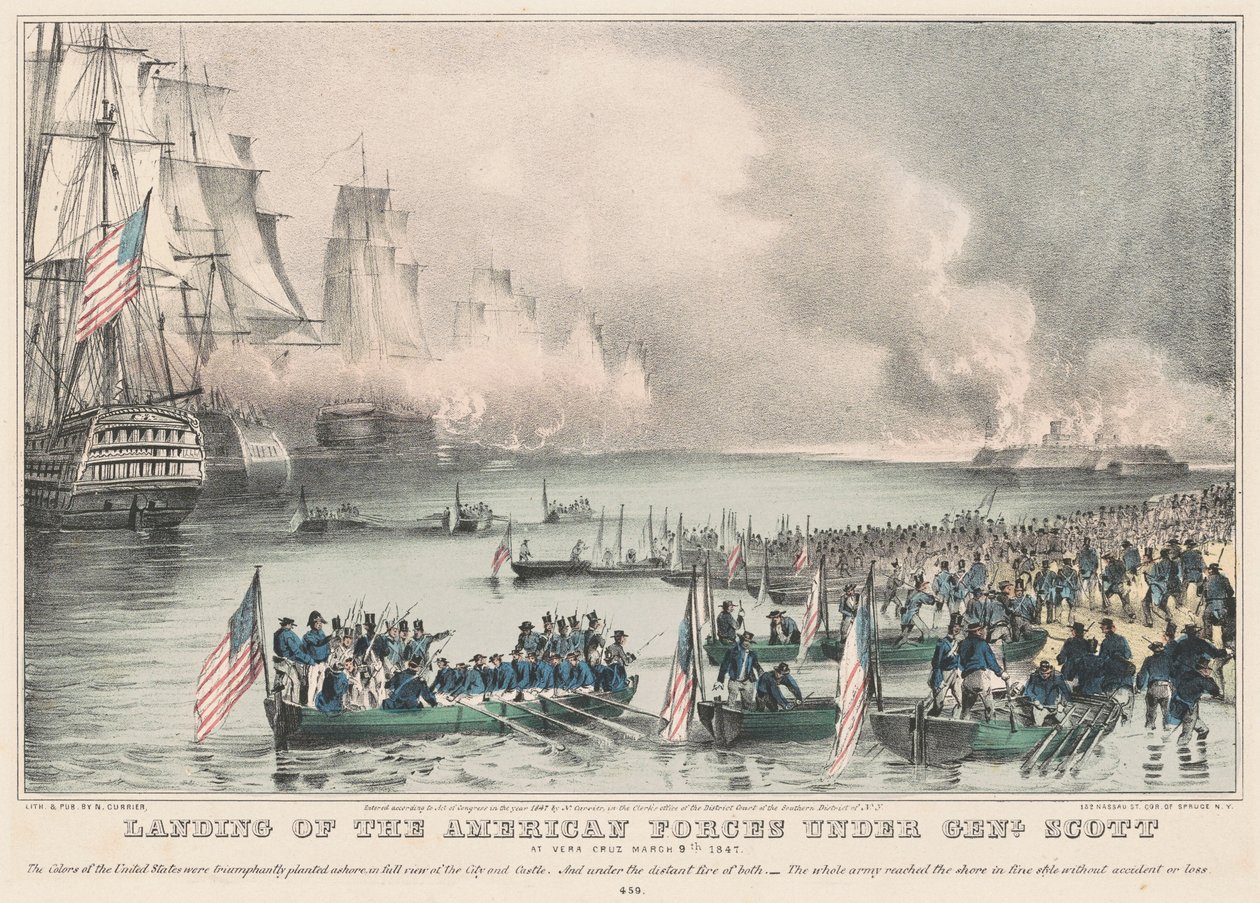Landgang af de amerikanske styrker under genl. Scott: Hos Vera Cruz den 9. marts 1847 af Nathaniel Currier